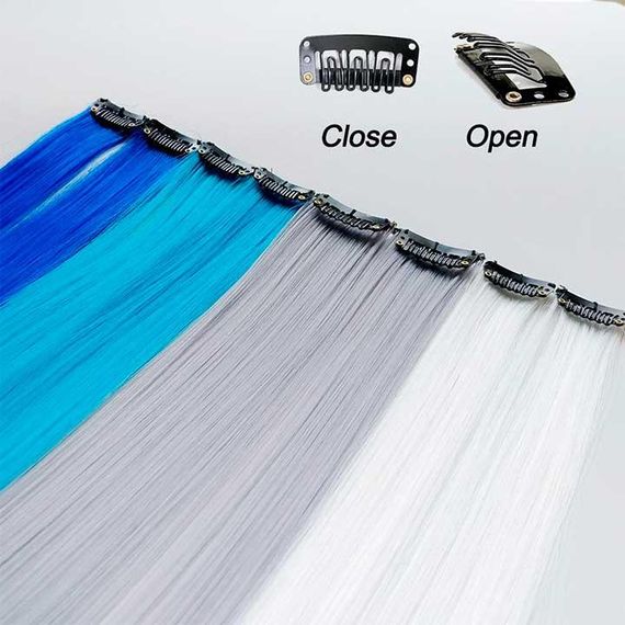 Цветная прядь волос на заколках 45 см голубой Накладные волосы | Зображення 1