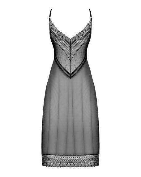Напівпрозора довга сорочка Obsessive Estiqua chemise, чорний, асиметричний крій, XL/XXL | Зображення 5
