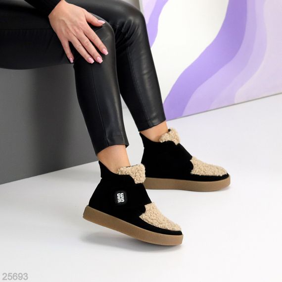 Молодежные черные замшевые зимние ботинки с бежевым мехом | Зображення 6