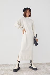 Длинное платье oversize с разрезами - кремовый цвет, S (есть размеры)