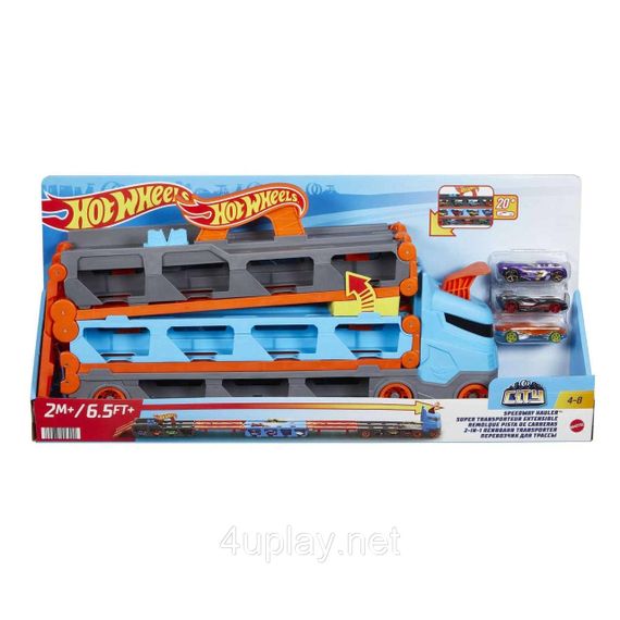Трек автовоз Хот Вілс. Вантажівка транспортер на 20+ машинок. Hot Wheels Speedway Hauler Storage Carrier. 3 машинки в комплекті | Зображення 1