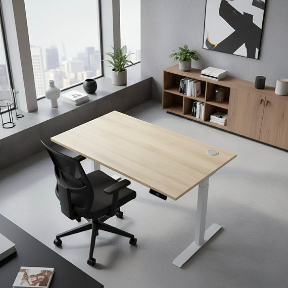 Стіл з електричним регулюванням висоти, двомоторний, 2-ступеневий, з однією заглушкою, сірий каркас, 1400х700х718-1223 мм | Зображення 1