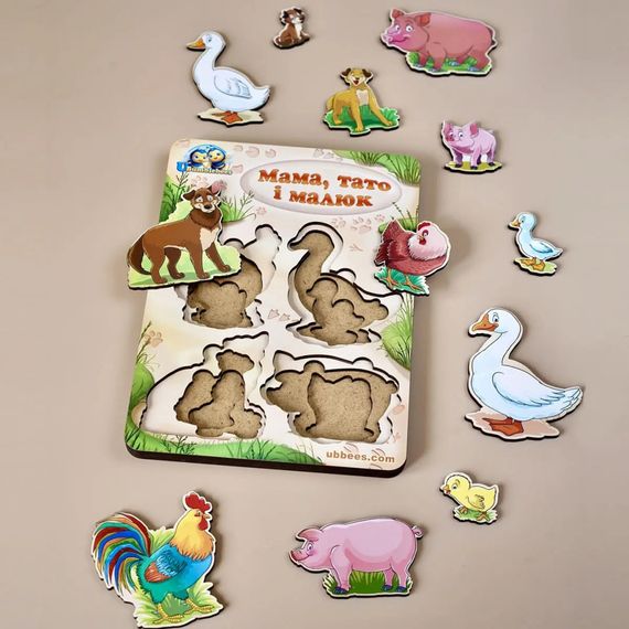 Деревянный пазл-вкладыш "Семья-домашние животные-2" Ubumblebees (ПСФ003) PSF003 больше-меньше | Зображення 1