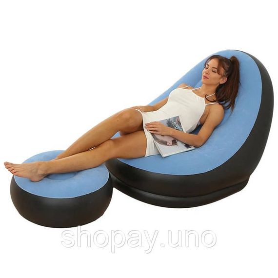 Надувное кресло с пуфом для отдыха AIR SOFA велюровое Blue RM-73 | Зображення 2