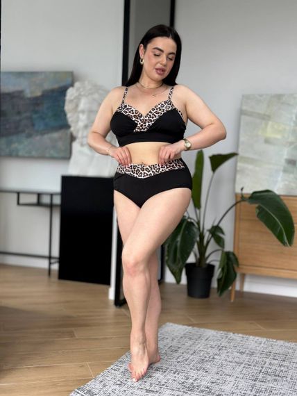 Чорний роздільний купальник PLUS SIZE з леопардовим принтом | Зображення 1