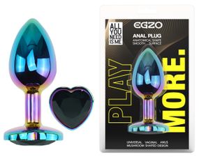 Анальная пробка с кристаллом EGZO - Multicolor Heart Plug Black size M Sex Aura
