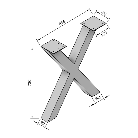 Опора ніжка для столу з металу 615×150mm, H=730mm (профільна труба: 80x80mm) | Зображення 8