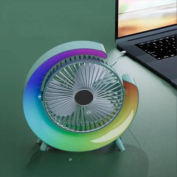 Вентилятор настольный поворотный с LED подсветкой аккумуляторный Зеленый