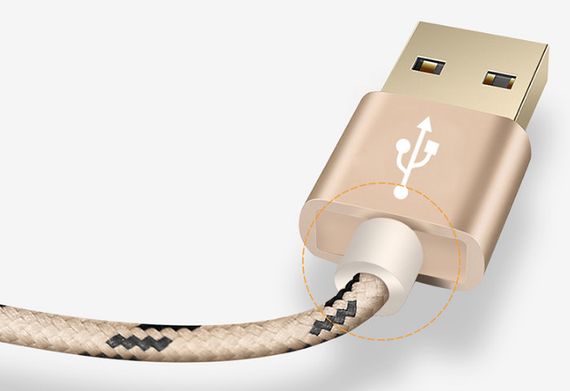 Кабель TOPK Nylon USB Lightning 3m - Gold | Зображення 2