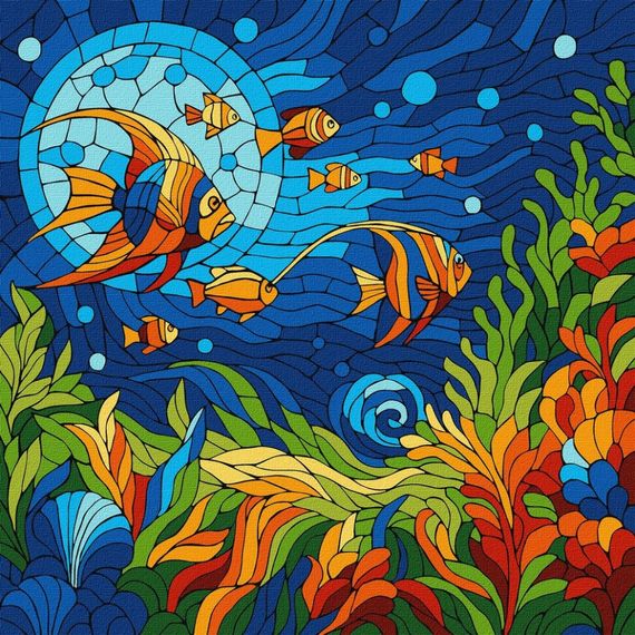 Картина за номерами "Вітраж. Морський світ" ©art_selena_ua KHO5171, 30x30 см