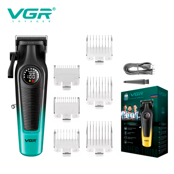 Акумуляторна машинка для стрижки VGR V-196 GREEN, 6 насадок, 7000 RPM, 2000 mAh, LED дисплей | Зображення 4