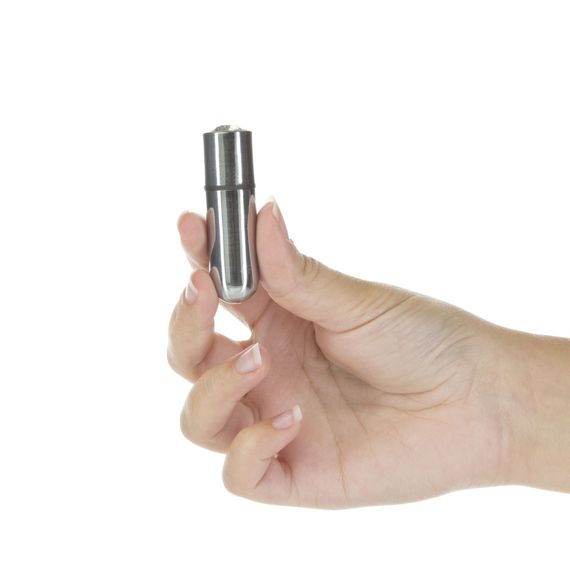Вибропуля PowerBullet First-Class Bullet 2.5″ with Key Chain Pouch, Silver, 9 режимов вибрации | Зображення 1