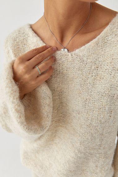 В’язаний жіночий джемпер з рукавами-ліхтариками - бежевий цвет, ONE SIZE (є розміри) | Зображення 3