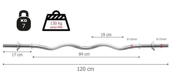 Гриф для штанги Toorx W-подібний 120 см 25 мм з гвинтовими замками (BCV-120) | Зображення 2