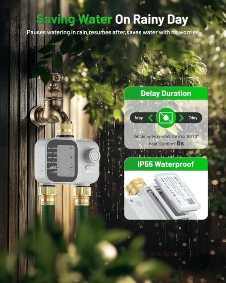Програмований таймер для двозонного поливу Unistyle з латунними входами та виходами, IP55 | Зображення 4