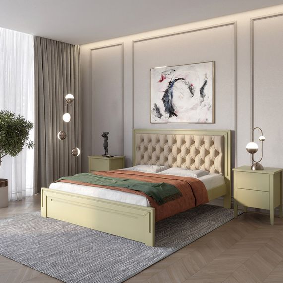 Односпальне дерев&#039;яне ліжко Mebigrand Торонто Т3 Оливковий (RAL1020)/Аляска 23 (бежевий) 90х190 см (MBG-7572)