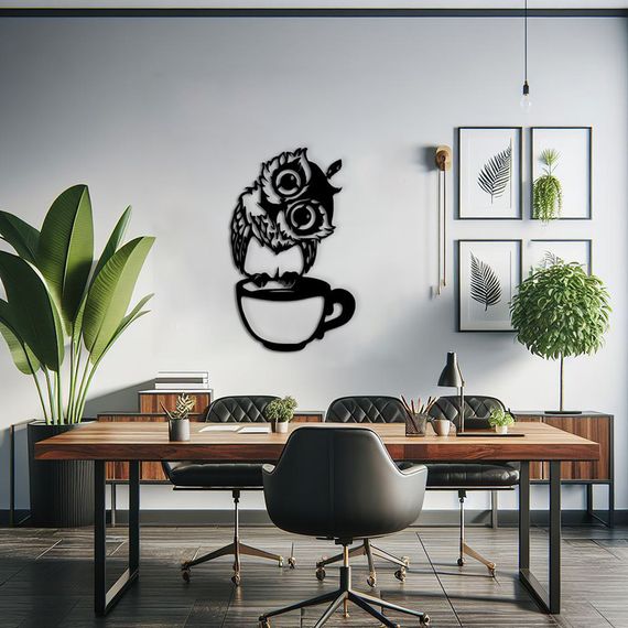 Декоративне панно з дерева Woodyard Совеня з Чашкою 95x60 см чорний (0113-95х60) | Зображення 6