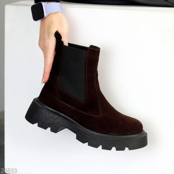 Зручні зимові черевики челсі колір Шоколад з еластичною вставкою