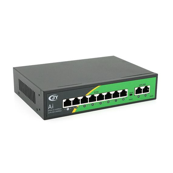 POE коммутатор JY-1010B 8 POE 10/100+2 RJ45 10/100+встроенный БП 52V 2.3A