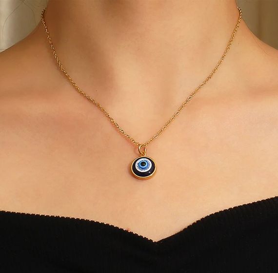 Кулон підвіска від пристріту, амулет турецьке око, синє око фатіми - Gold/Dark Blue | Зображення 1