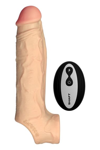 Насадка на пеніс Shaft Vibrating з вібрацією та пультом, бежева, 22.3 см sexstyle | Зображення 1