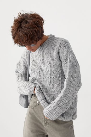 В'язана жіноча кофта в косички - сірий цвет, ONE SIZE (є розміри) | Зображення 4