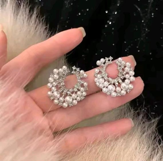 Сережки місяць з перлинками, сережки з місяцем, сережки з перлинками, сережки з перлинами | Зображення 2