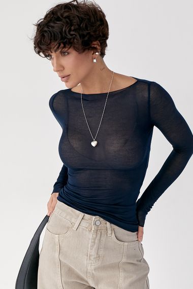 Приталений лонг у сітку - темно-синій цвет, M (є розміри)