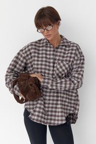 Сорочка в дрібну клітинку з накладною кишенею - бордо цвет, M (є розміри)