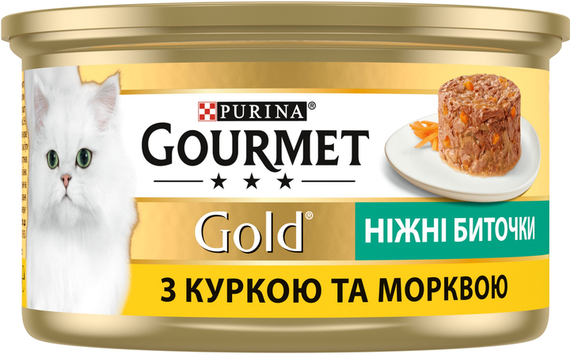 Влажный корм Purina GOURMET GOLD для взрослых котов, курица с морковкой 85г | Зображення 2