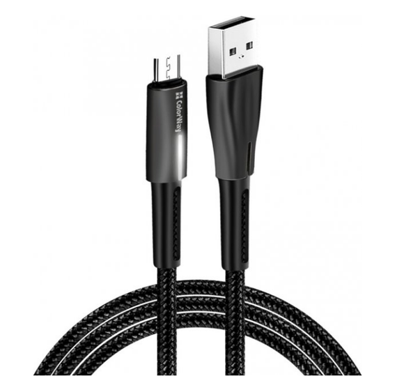 Кабель USB MicroUSB ColorWay CW-CBUM035-BK 2,4A плетений шнур 1м чорний