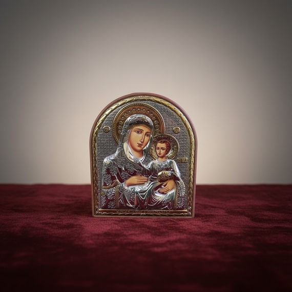 Срібна ікона Матір Божа з немовлям Єрусалимська, з позолотою, подарункова, silver axion | Зображення 1
