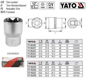 Головка торцева ТОRХ 1/2" Е22х38 мм CrV Польща YATO YT-05227