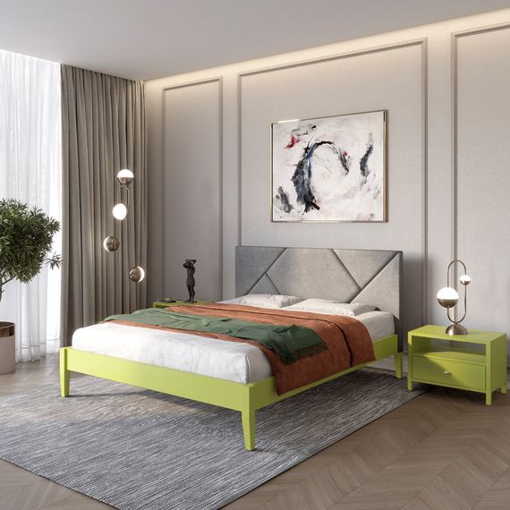 Полуторне дерев&#039;яне ліжко Mebigrand Нью-Йорк ДК Лайм (S3050G70Y)/Аляска 93 (Сірий) 120х200 см (MBG-10303)