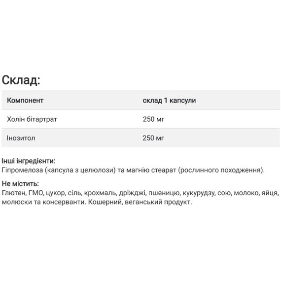 Інозитол Protocol for Life Balance CHOLINE & INOSITOL 30 Veg Caps | Зображення 1