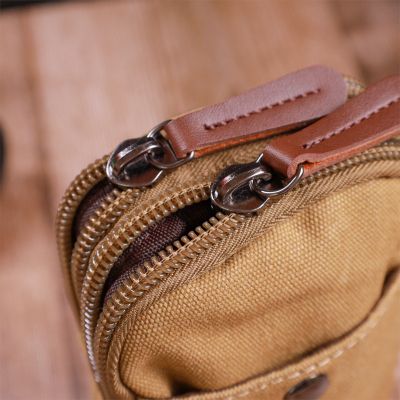 Сумка Vintage Вертикальная на пояс с металлическим карабином из текстиля Песочная (22227) | Зображення 4