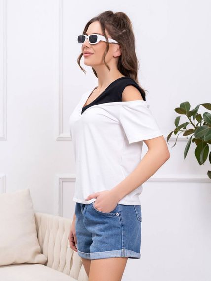 Женская оригинальная футболка на одно плечо GF05217 цвет белый, размер 42/44 | Зображення 1