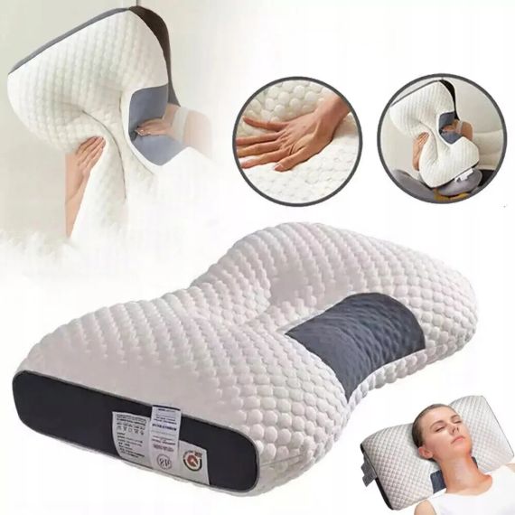Ортопедична прямокутна подушка 48x74 см з підтримкою шиї та спини Pillow-01 Біло-сіра | Зображення 1