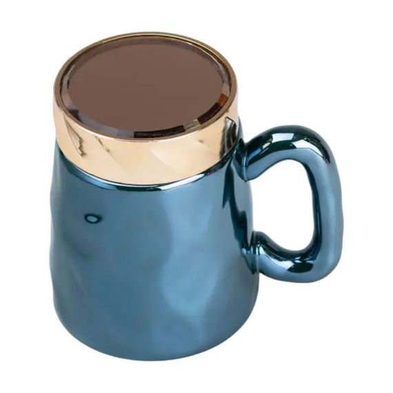 Чашка с крышкой 450 мл фарфоровая в зеркальной глазури Зеленая HP7195GR | Зображення 2