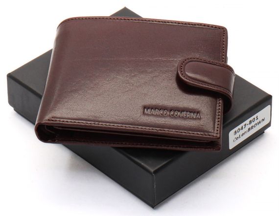 Коричневе чоловіче портмоне на кнопці з натуральної шкіри Marco Coverna B047-801 | Зображення 1