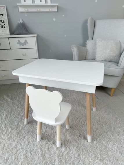 Дитячий столик і стільчик ведмедик білий. Столик із нішею для олівців і розмальовок | Зображення 6