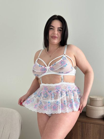 Прозорий пеньюар із трусиками у квіточки PLUS SIZE | Зображення 4