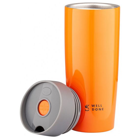 Якісний термос маленький Well Done WD-7053O 380 мл, Термос похідний для напоїв для чаю помповий AE-82 | Зображення 1