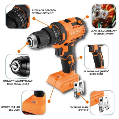 Шуруповерт Neo Tools Energy+ 18V, бесщеточный, 95Нм, 0-320/0-1700об/мин 1.2кг (без АКБ и ЗУ) (04-619) | Зображення 9