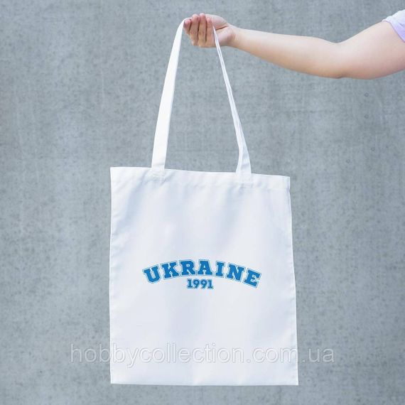 Сумка шопер жіноча із патріотичним принтом "UKRAINE 1991" біла