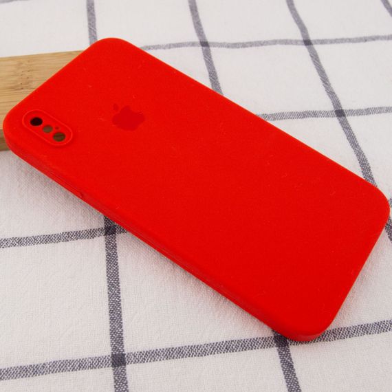 Чехол Silicone Case Square Full Camera Protective (AA) для Apple iPhone XS / X (5.8") Червоний / Red Салатовий/Neon green | Зображення 1