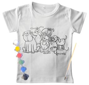 Дитячий набір для творчості футболка розмальовка Мультяшні собаки біла (ДФ0020) 134