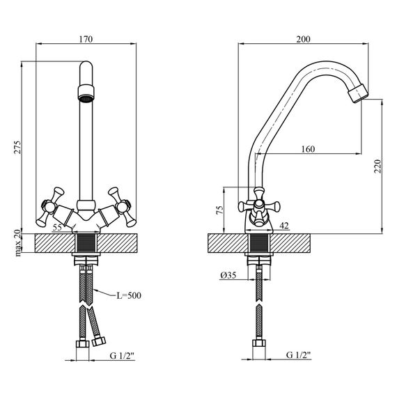 Змішувач для кухні Kroner KRM Rhein - C030 (CV014915) | Зображення 1