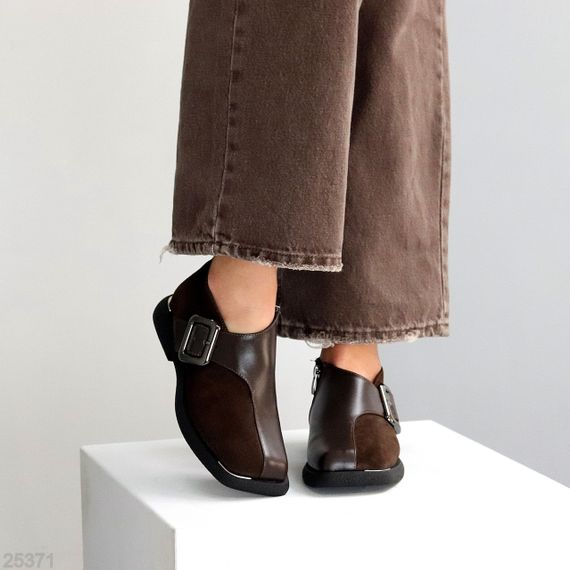 Дизайнерские шоколадные туфли натуральная кожа + замша квадратный носок | Зображення 8