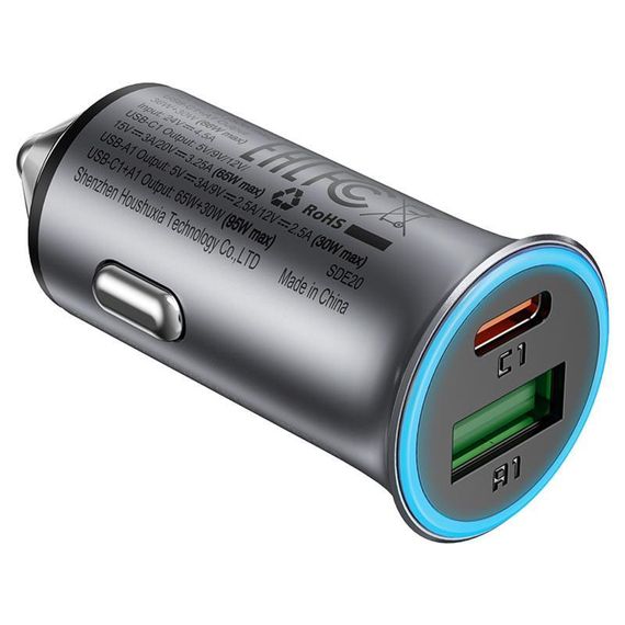 АЗП Acefast B16 PD65W+QC3.0 total 95W (1USB-A/1C) Gray | Зображення 3